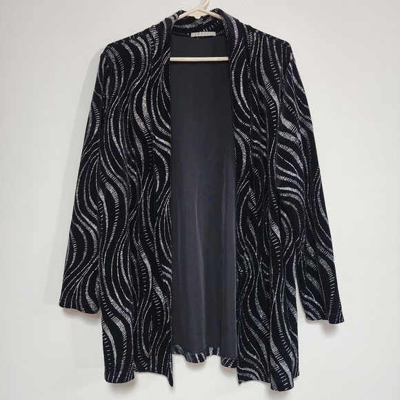 Notations open front roll collar black silver cardigan blazer - Picture 1 of 9